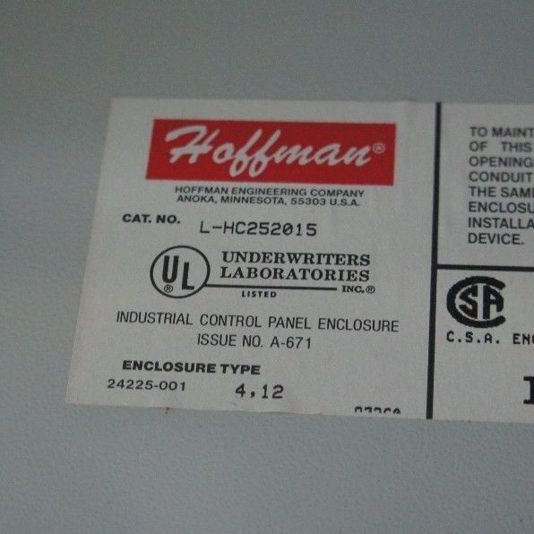 HOFFMAN ENCLOSURES L-HC252015 ENCLOSURE TYPE 4,12, 250X200X150