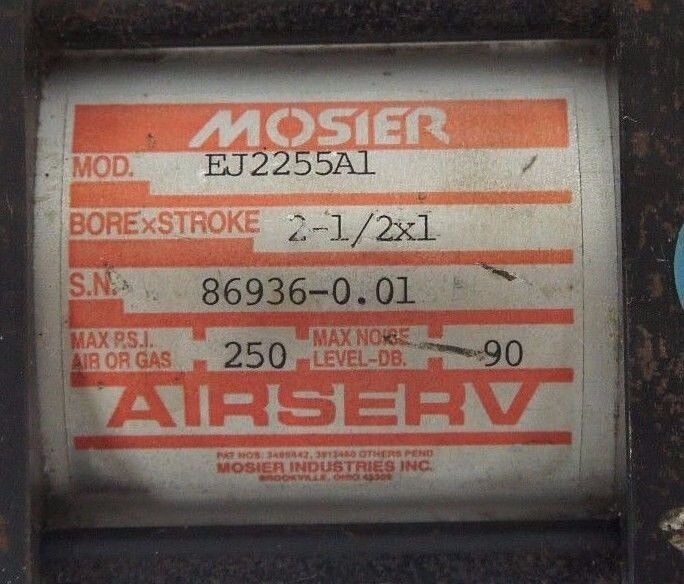 NEW MOSIER AIRSERV EJ2255A1 CYLINDER 2-1/2" BORE, 1" STROKE, 250 PSI MAX