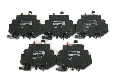 LOT OF 5 ALLEN BRADLEY 1492-GH015 MINI CIRCUIT BREAKERS SER B, 1.5AMP, 1492GH015