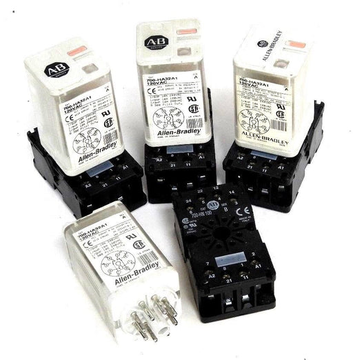 LOT OF 4 ALLEN BRADLEY 700-HA32A1 SER. A RELAYS W/ 700-HN 100 BASE 700HA32A1