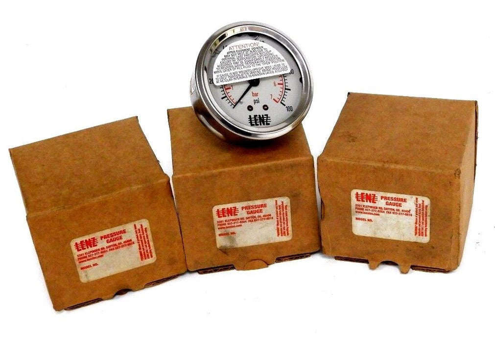 LOT OF 3 NIB LENZ 1 1/4" PRESSURE GAUGES 0-100 PSI