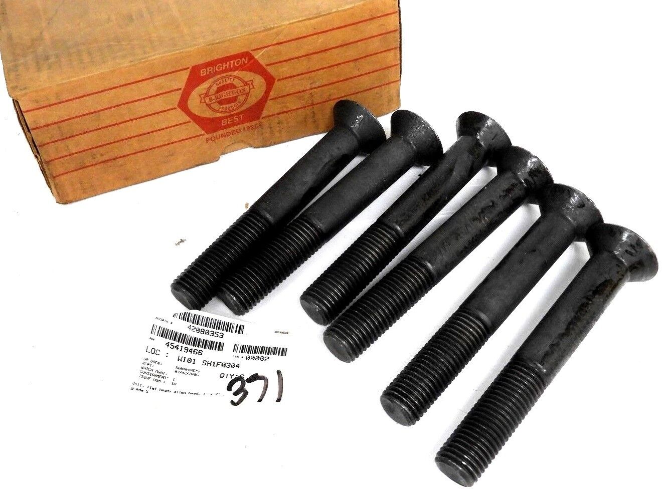 LOT OF 6 NEW BRIGHTON BEST 1'' X 7'' GRADE 5 BOLTS, FLAT HEAD, ALLEN HEAD