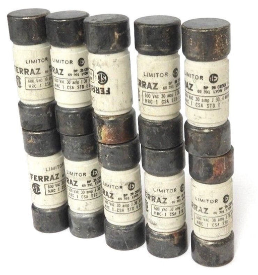 LOT OF 10 FERRAZ HRC 1 LIMITOR FUSES 600VAC 30AMP