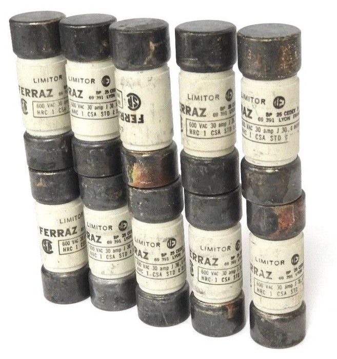LOT OF 10 FERRAZ HRC 1 LIMITOR FUSES 600VAC 30AMP