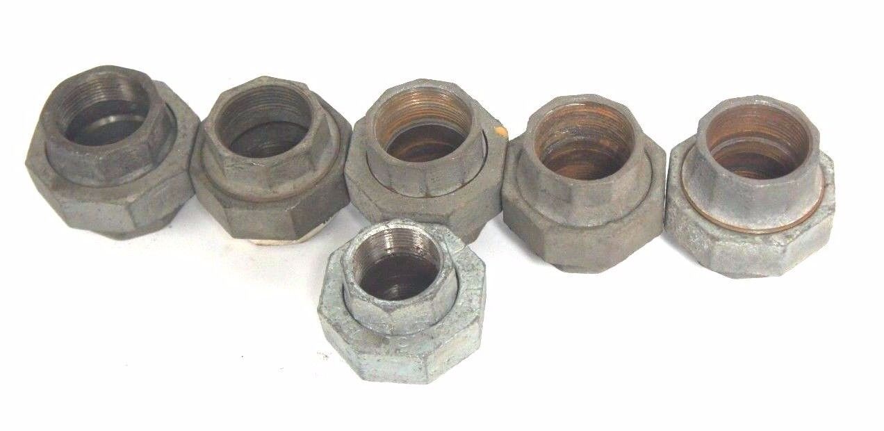 LOT OF 6 NEW WARD (5) 1-3/4" NPT (1) 1-1/2" NPT GALVANIZED PIPE UNIONS