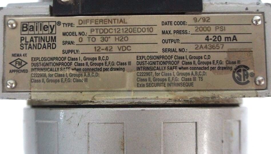 BAILEY PTDDC12120ED010 DIFFERENTIAL PRESSURE TRANSMITTER 12-42 VDC 2000PSI