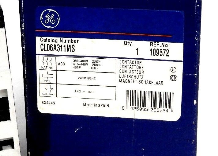 NIB GENERAL ELECTRIC CL06A311MS CONTACTOR 240V, 60HZ, 3 POLE