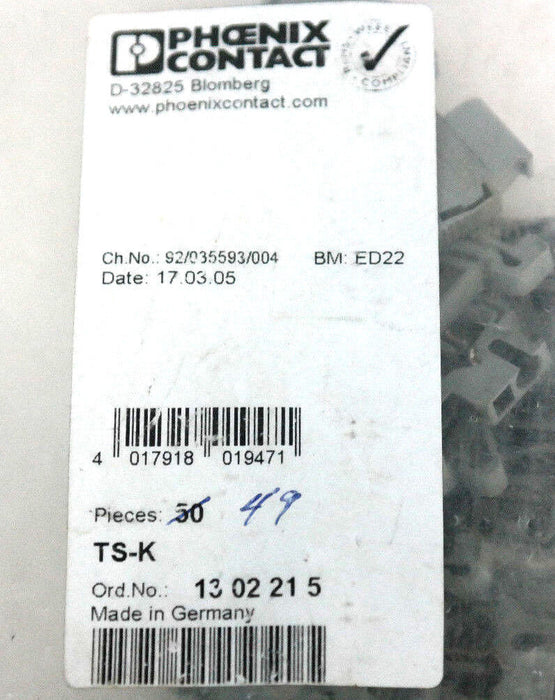 LOT OF 9 NEW PHOENIX CONTACT TS-K SEPARATING PLATES 1302215