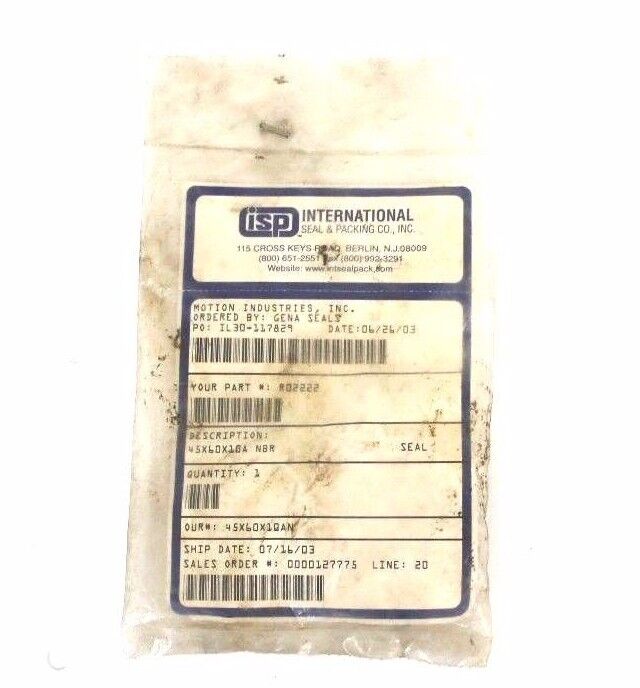 NEW ISP 45X60X10A OIL SEAL PUMP BEARING 45X60X10