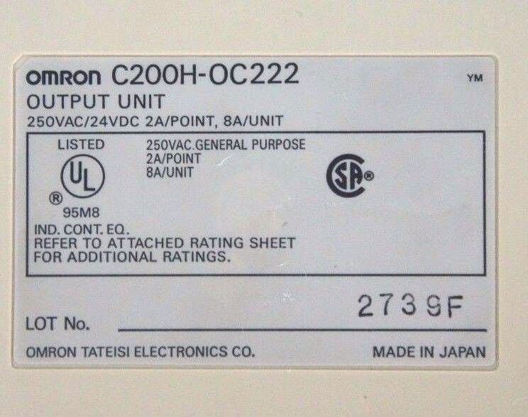 OMRON C200H-OC222 OUTPUT MODULE UNIT 250VAC/24VDC, 2A/POINT, 8A/UNIT, C200HOC222