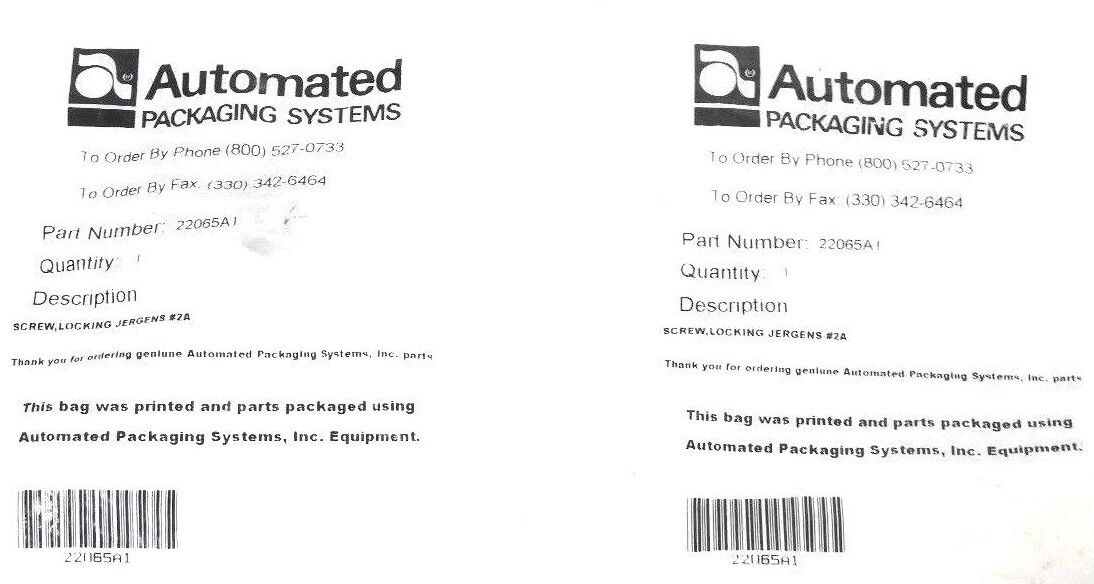 LOT OF 2 NEW AUTOMATED PACKAGING SYSTEMS 22065A1 SCREW, LOCKING JERGENS #2A