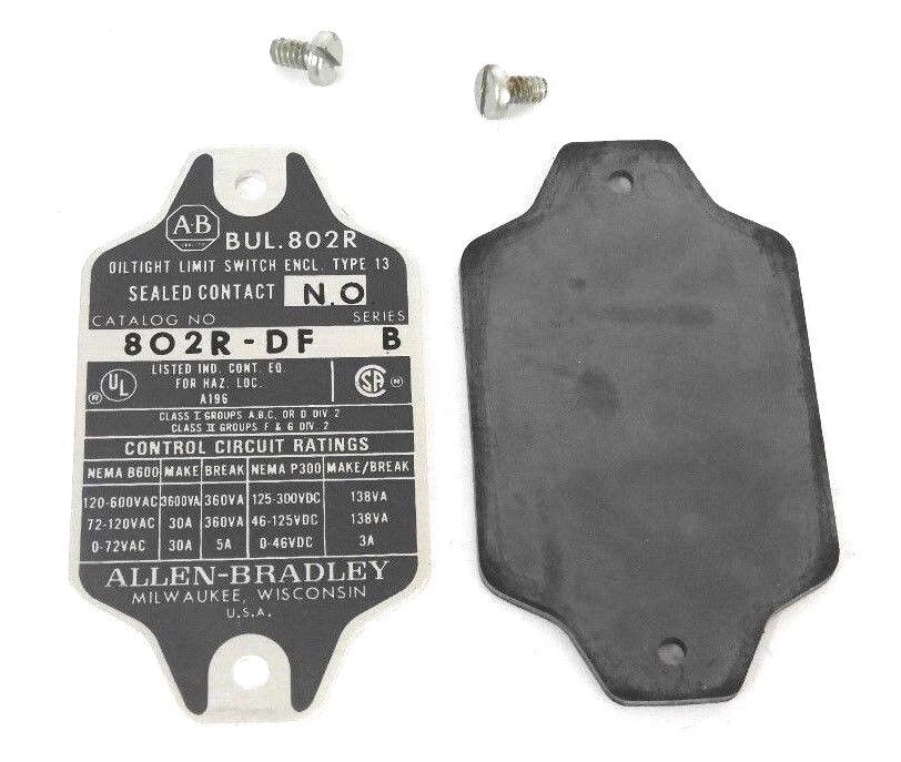 NEW ALLEN BRADLEY 802R-DF SER. B LIMIT SWITCH PLATE 802RDF