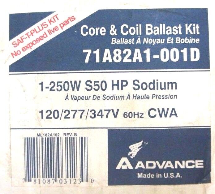 NIB ADVANCE 71A82A1-001D CORE AND COIL BALLAST KIT 71A82A1001D
