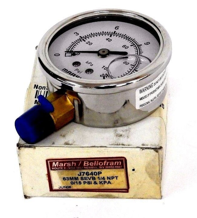 NIB MARSH / BELLOFRAM J7640P 63MM SEVB 1/4" NPT PRESSURE GAUGE