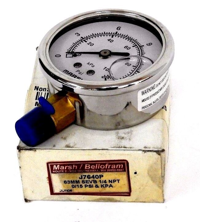 NIB MARSH / BELLOFRAM J7640P 63MM SEVB 1/4" NPT PRESSURE GAUGE