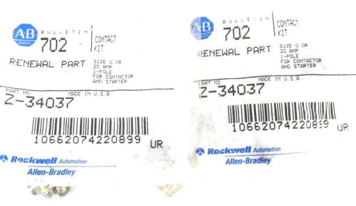 LOT OF 2 NEW ALLEN BRADLEY Z-34037 CONTACT KITS SINGLE POLE Z32037, 20AMP