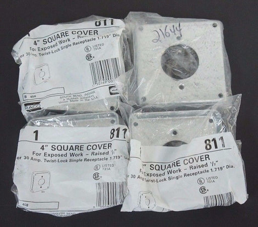 LOT OF 4 NEW HUBBELL 811 4" SQUARE COVERS RAISED 1/2"