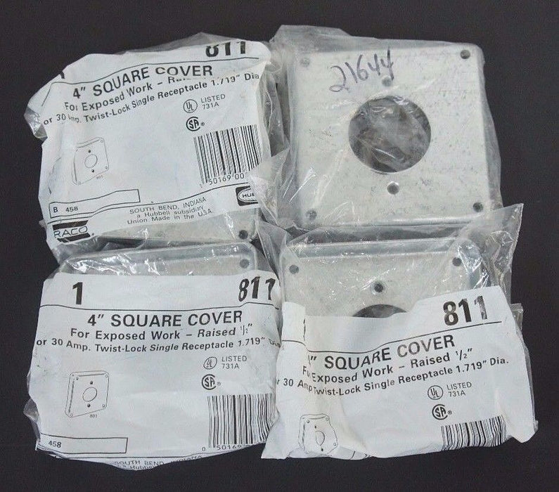 LOT OF 4 NEW HUBBELL 811 4" SQUARE COVERS RAISED 1/2"