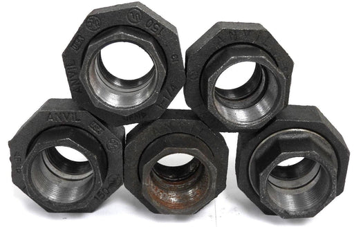 LOT OF 5 NEW ANVIL 1-1/4" BLACK PIPE UNIONS