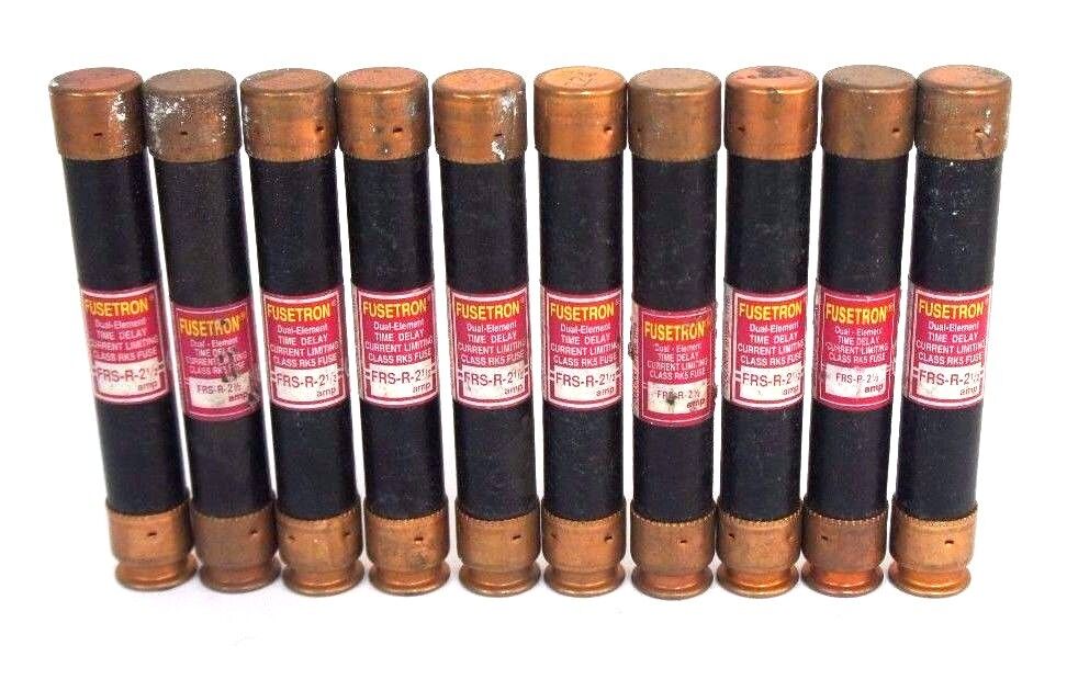 LOT OF 10 BUSSMANN FUSETRON FRS-R-2-1/2 DUAL ELEMENT TIME DELAY FUSES FRSR212