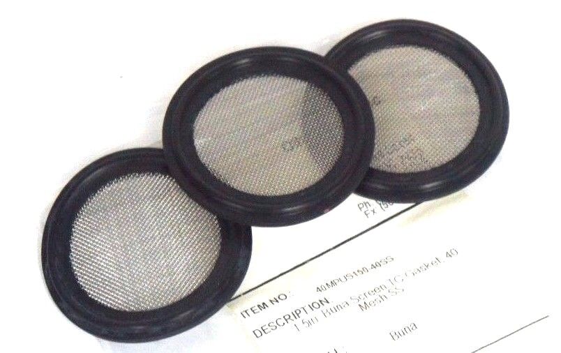 LOT OF 3 NEW 40MPUS150-40SS Tri-Clamp Gasket Screen (Mesh 40),Buna-N, 1.5",BlACK