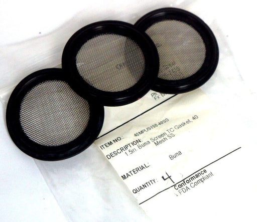 LOT OF 3 NEW 40MPUS150-40SS Tri-Clamp Gasket Screen (Mesh 40),Buna-N, 1.5",BlACK
