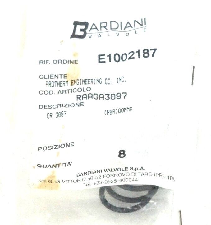 LOT OF 8 NEW BARDIANI VALVOLE E1002187 O-RINGS RAAGA3087