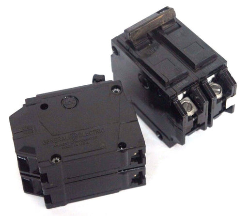 LOT OF 2 GENERAL ELECTRIC THQL2115 CIRCUIT BREAKERS 15 AMP 120/240V 2POLE PLUG O