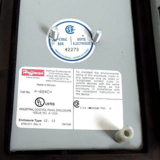 HOFFMAN A-604CH JUNCTION BOX ENCLOSURE 4 PIN AND 19 PIN CONNECTORS A604CH