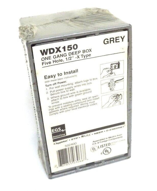 NEW EMERSON APPLETON WDX150 GREY ONE GANG DEEP BOX ENCLOSURE 1/2"-X TYPE