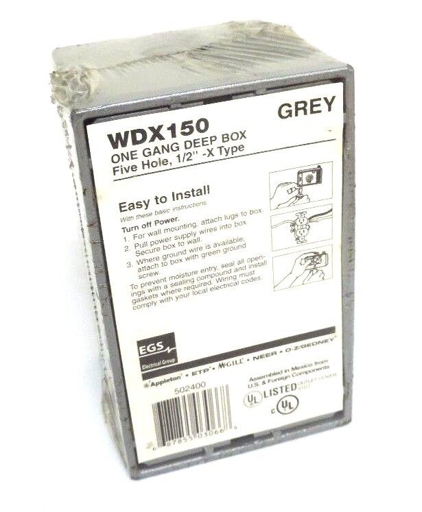 NEW EMERSON APPLETON WDX150 GREY ONE GANG DEEP BOX ENCLOSURE 1/2"-X TYPE