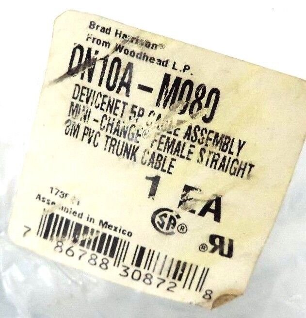 NEW BRAD HARRISON DN10A-M080 DEVICENET 5P CABLE ASSEMBLY 8M CABLE DN10AM080