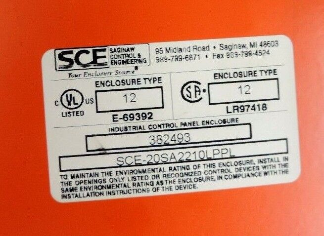 SAGINAW CONTROL & ENGINEERING SCE-20SA2210LPPL SINGLE DOOR ENCLOSURE