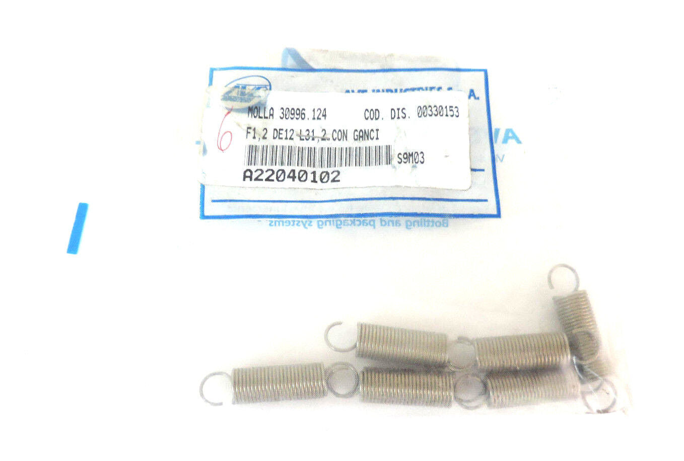 LOT OF 6 NEW MOLLA 30996.124 SPRINGS 00330153, F1,2 DE12 L31,2 CON GANCI
