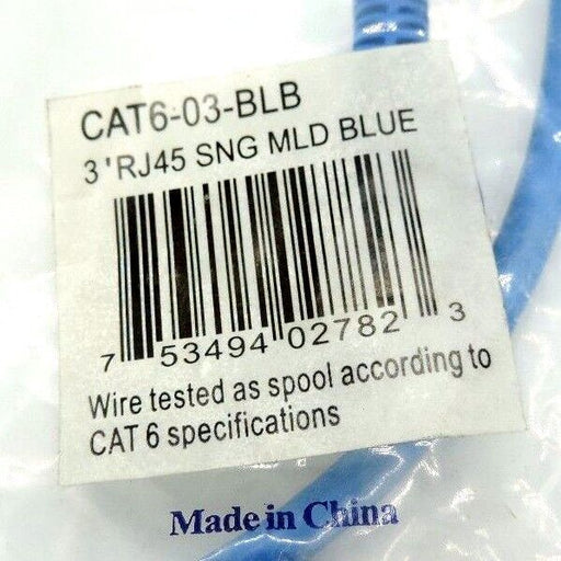 LOT OF 6 NEW CAT6-03-BLB 3' RJ45 SNG MLD BLUE CABLES