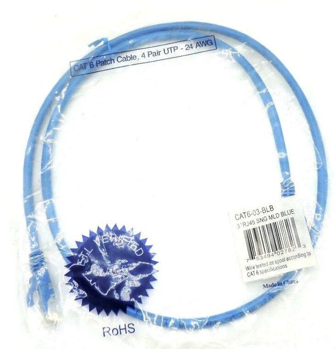LOT OF 6 NEW CAT6-03-BLB 3' RJ45 SNG MLD BLUE CABLES