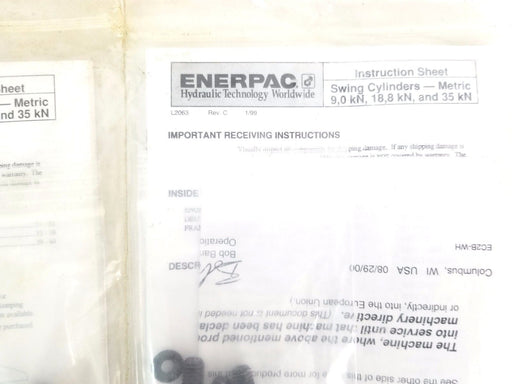LOT OF 6 NEW ENERPAC INSTRUCTION SHEET SWING CYLINDERS METRIC HARDWARE KITS