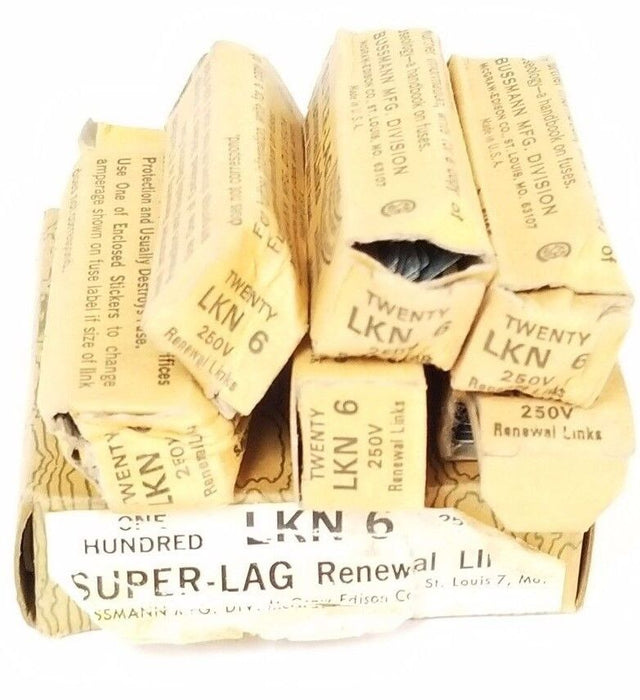 LOT OF 120 NIB BUSSMANN LKN-6 SUPER-LAG RENEWAL LINKS LKN6, 250V