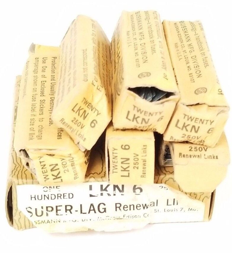 LOT OF 120 NIB BUSSMANN LKN-6 SUPER-LAG RENEWAL LINKS LKN6, 250V