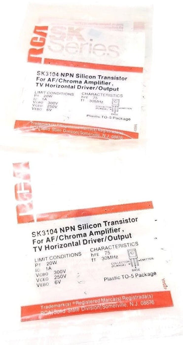 LOT OF 4 NEW RCA SK3104 NPN SILICON TRANSISTORS SK SERIES