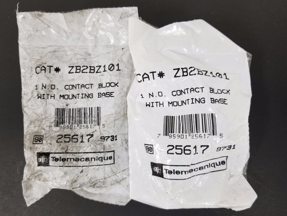 LOT OF 2 NEW TELEMECANIQUE ZB2BZ101 CONTACT BLOCKS W/ MOUNTING BASE