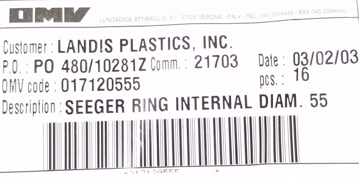 LOT OF 12 NEW OMV 017120555 SEEGER RING INTERNAL DIAM. 55