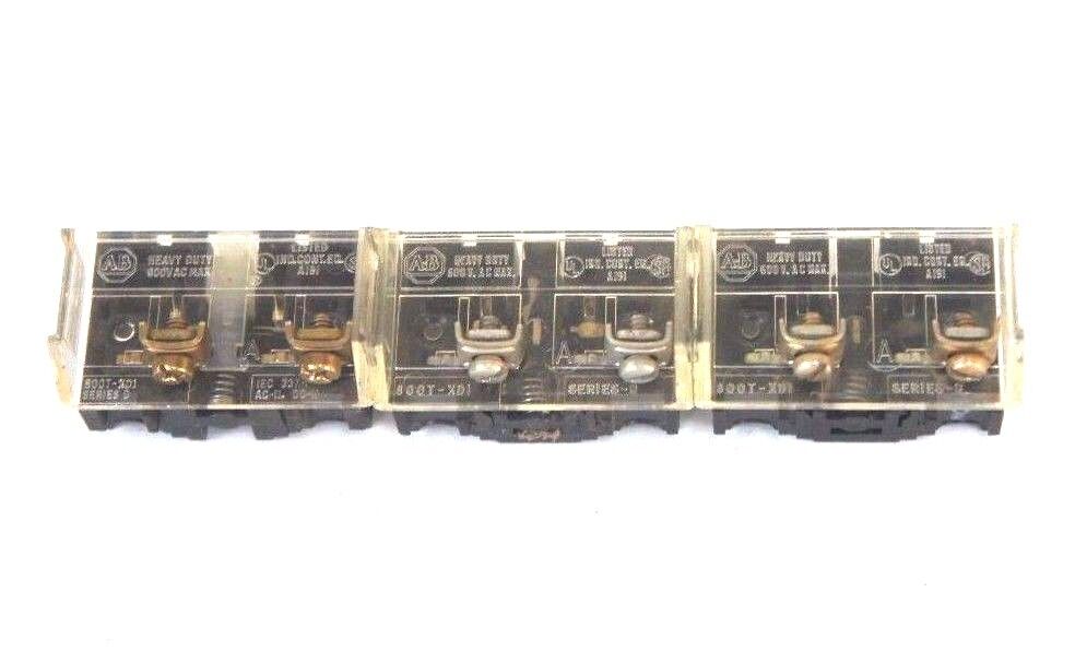 LOT OF 3 ALLEN BRADLEY 800T-XD1 CONTACT BLOCKS SER. D & C 800TXD1
