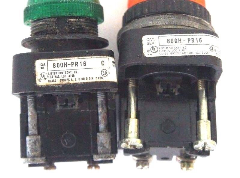 LOT OF 2 ALLEN BRADLEY 800H-PR16 PILOT LIGHT MODULES SER C GREEN, SER F ORANGE