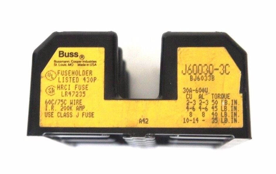 BUSS J60030-3C FUSE HOLDER 600V, 30A, 60/75C, J60030C