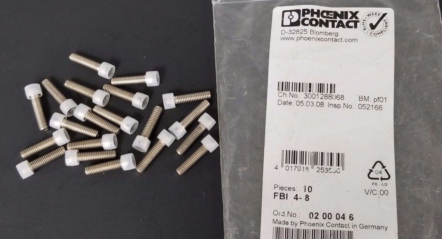 LOT OF 20 NEW PHOENIX CONTACT FBI 4-8 ORD. NO. 0200046 /SCREWS ONLY