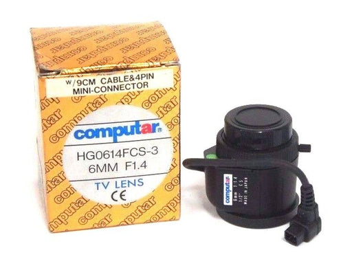 NIB COMPUTAR HG0614FCS-3 TV LENS 6MM, F1.4 W/ 9CM CABLE CONNECTOR