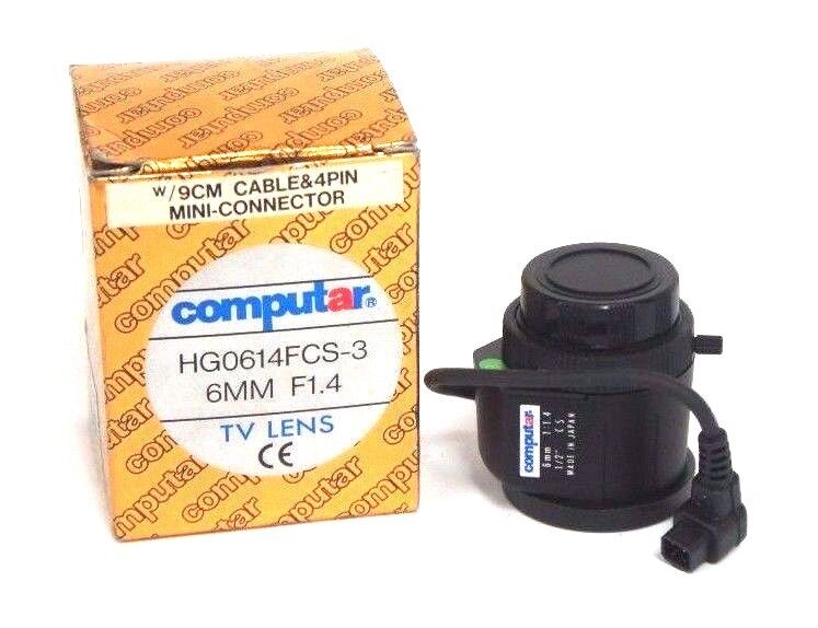 NIB COMPUTAR HG0614FCS-3 TV LENS 6MM, F1.4 W/ 9CM CABLE CONNECTOR