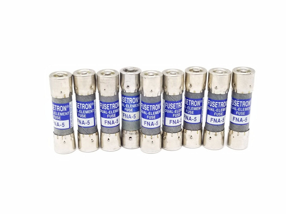 LOT OF 9 NEW COOPER BUSSMANN FNA-5 FUSETRON DUAL ELEMENT FUSES FNA5