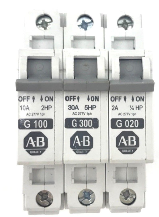 LOT OF 3 ALLEN BRADLEY 1492-CB1 SER. C CIRCUIT BREAKERS G-020, G-100, G-300